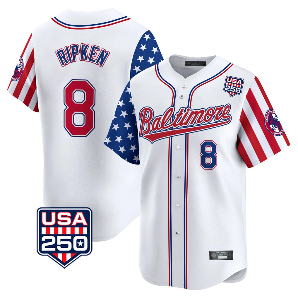 Pouc B.Orioles #8 Cal Ripken Player White USA 250 Independence Day Vapor Premier Limited Home Game Stitched Jerseys