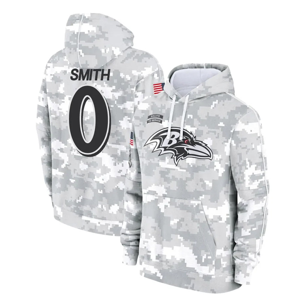 Pouc B.Ravens #0 Roquan Smith Player Arctic Camo Salute to Service Pullover Hoodie Stitched Jerseys
