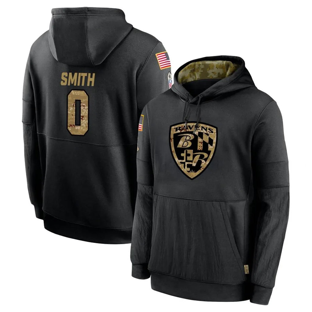 Pouc B.Ravens #0 Roquan Smith Player Black Salute to Service Pullover Hoodie Stitched Jerseys