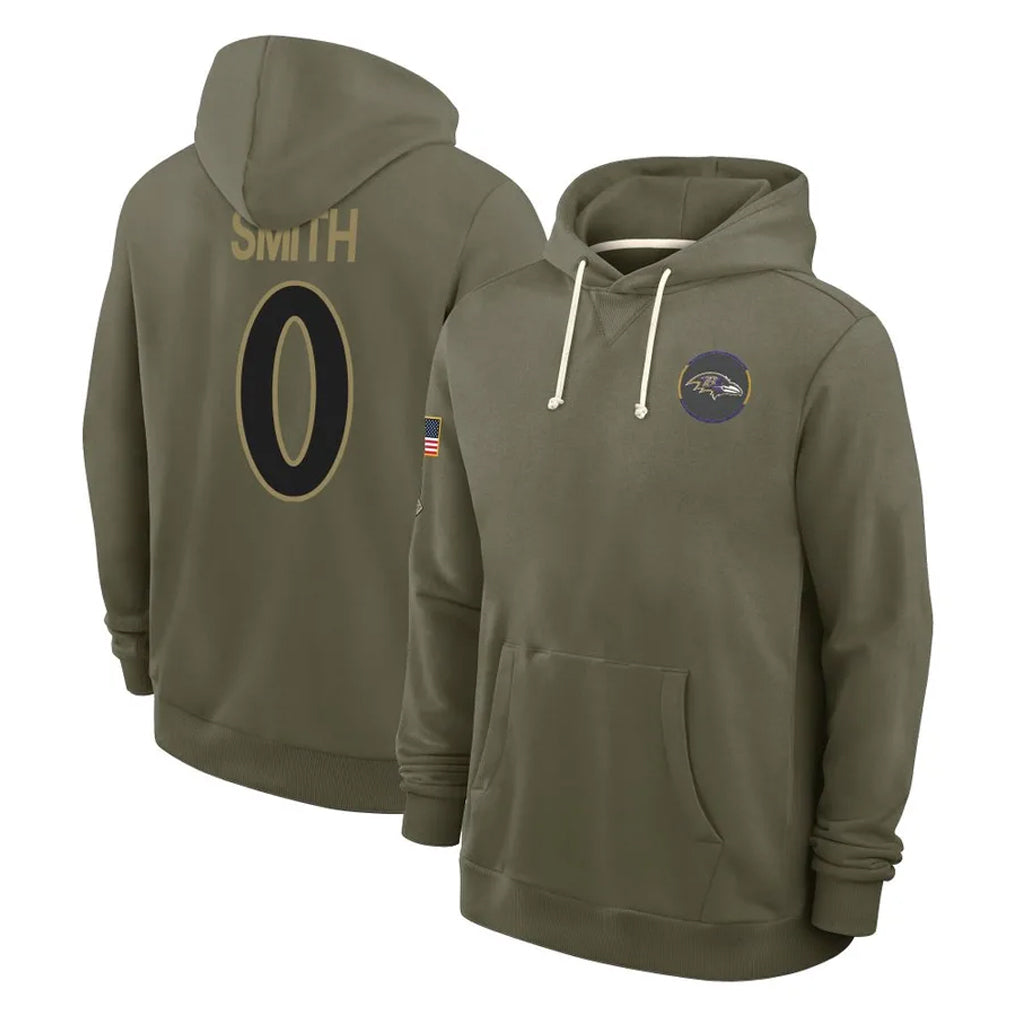 Pouc B.Ravens #0 Roquan Smith Player Olive Salute to Service Hoodie Stitched Jerseys