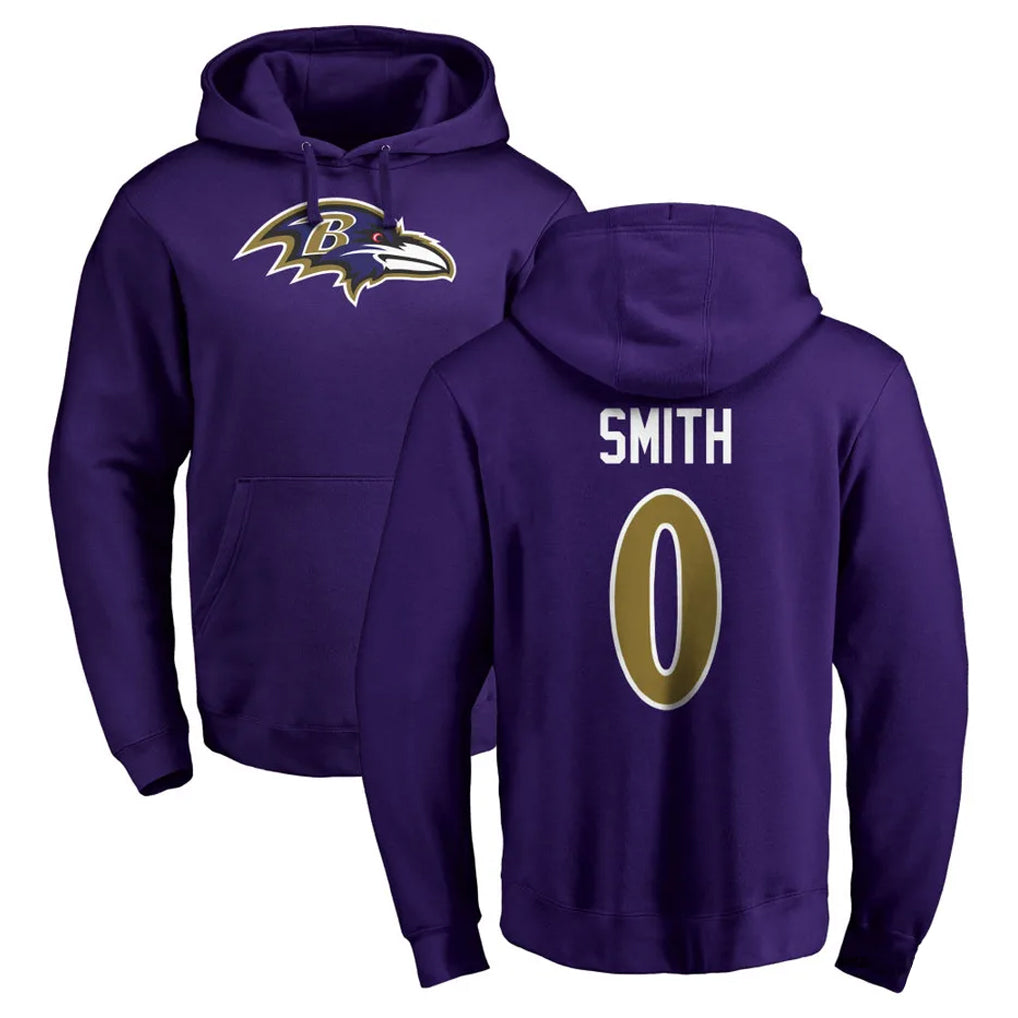 Pouc B.Ravens #0 Roquan Smith Player Purple Salute to Service Pullover Hoodie Stitched Jerseys