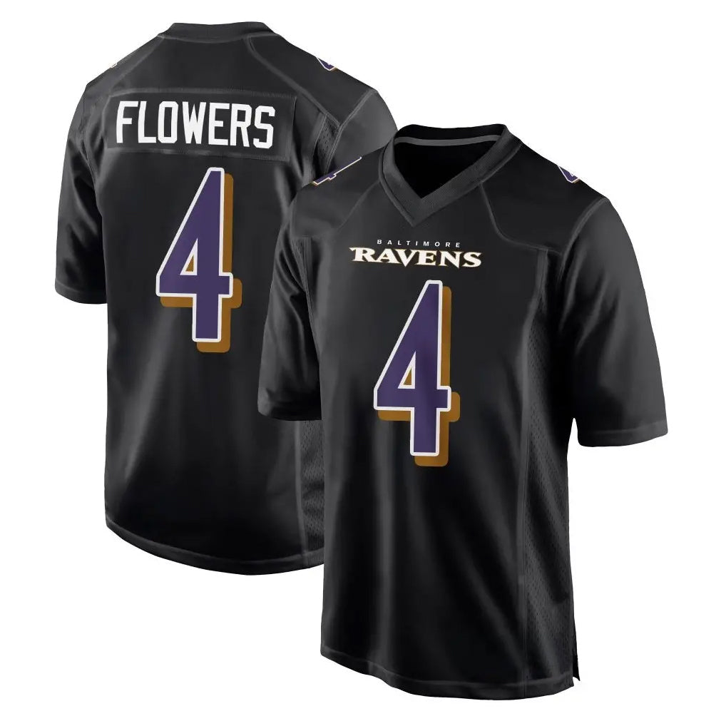 Pouc B.Ravens #4 Zay Flowers Player Black Carbon Fashion Home Game Stitched Jerseys
