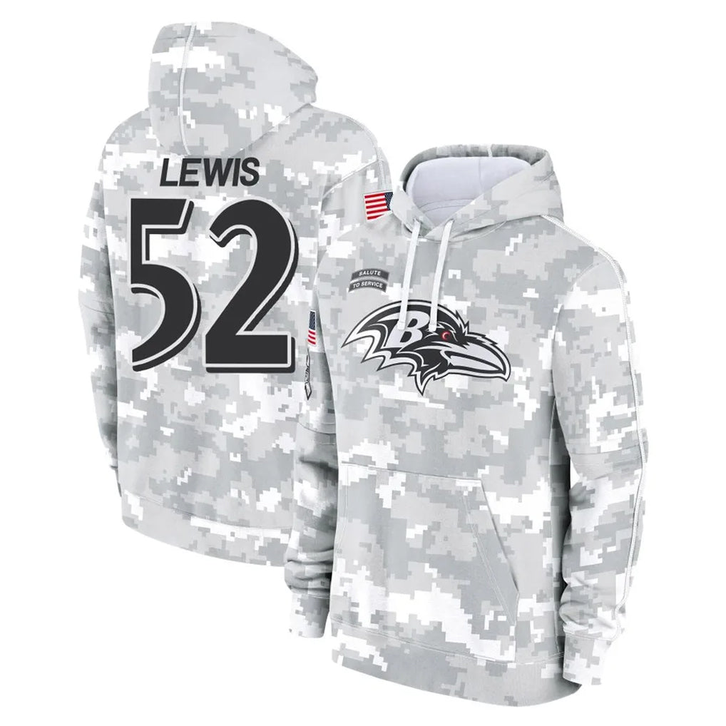 Pouc B.Ravens #52 Ray Lewis Player Arctic Camo Salute To Service Hoodie Stitched Jerseys