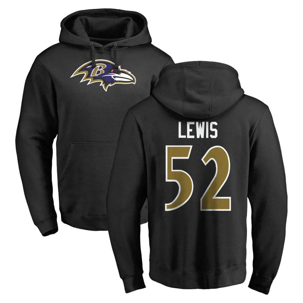 Pouc B.Ravens #52 Ray Lewis Player Black Pullover Hoodie Stitched Jerseys