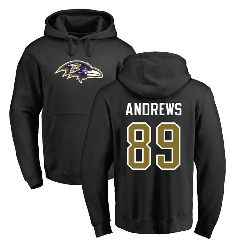 Pouc B.Ravens #89 Mark Andrews Player Black Pullover Hoodie Stitched Jerseys