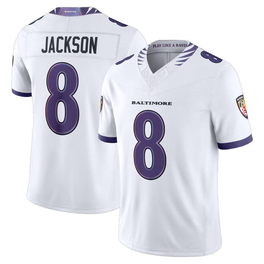 Pouc B.Ravens #8 Lamar Jackson Player White Limited Elite Home Game Stitched Jerseys