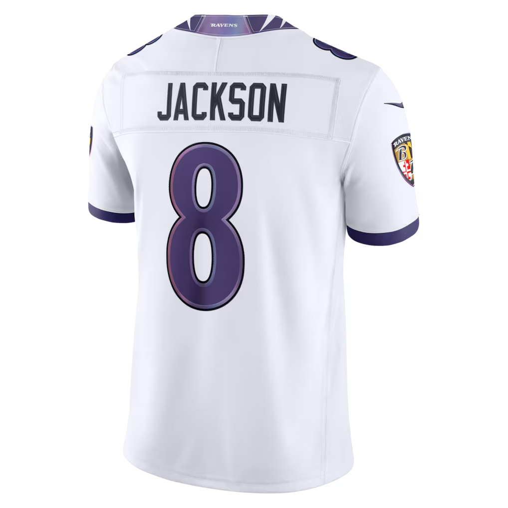 Pouc B.Ravens #8 Lamar Jackson White Vapor F.U.S.E. Stitched Limited Jerseys