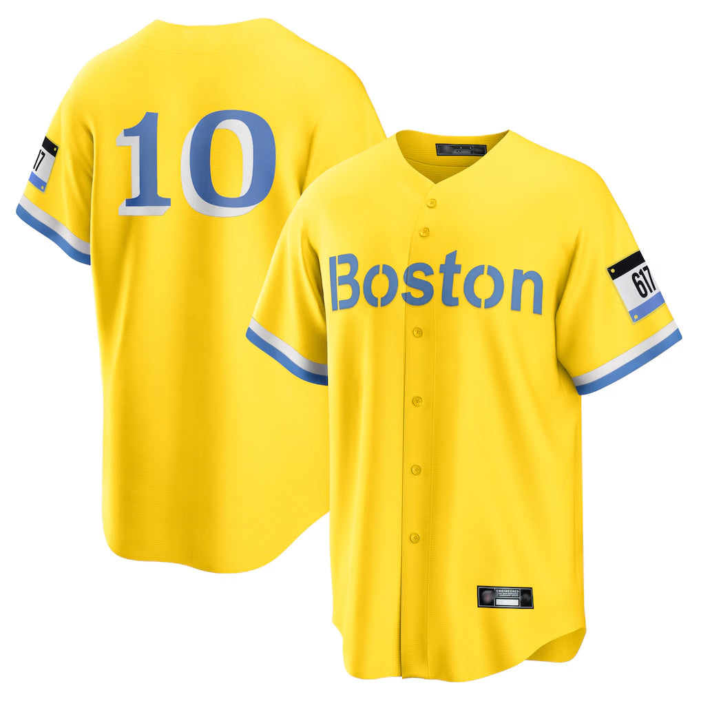 Pouc B.Red Sox #10 Trevor Story Player Yellow Home Game Stitched Jerseys
