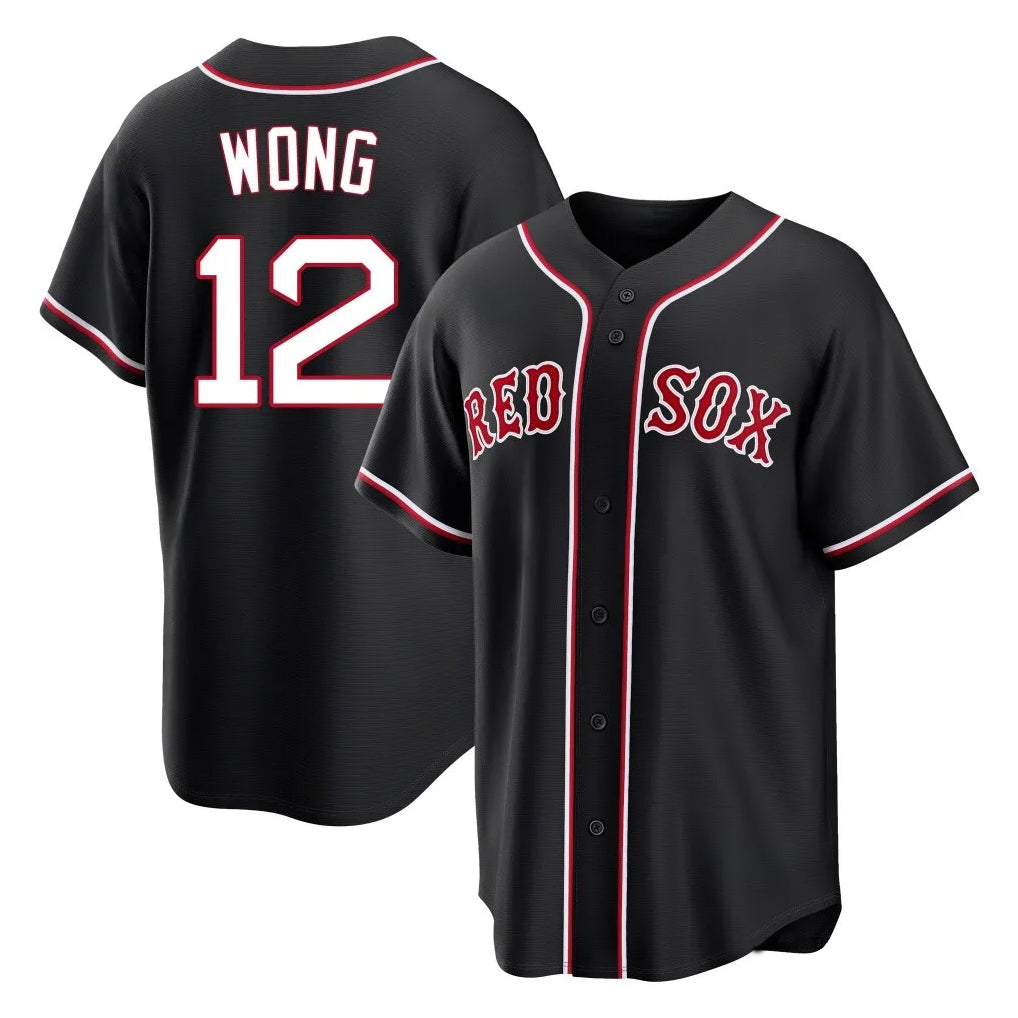 Pouc B.Red Sox #12 Connor Wong Player Black Out Home Game Stitched Jerseys