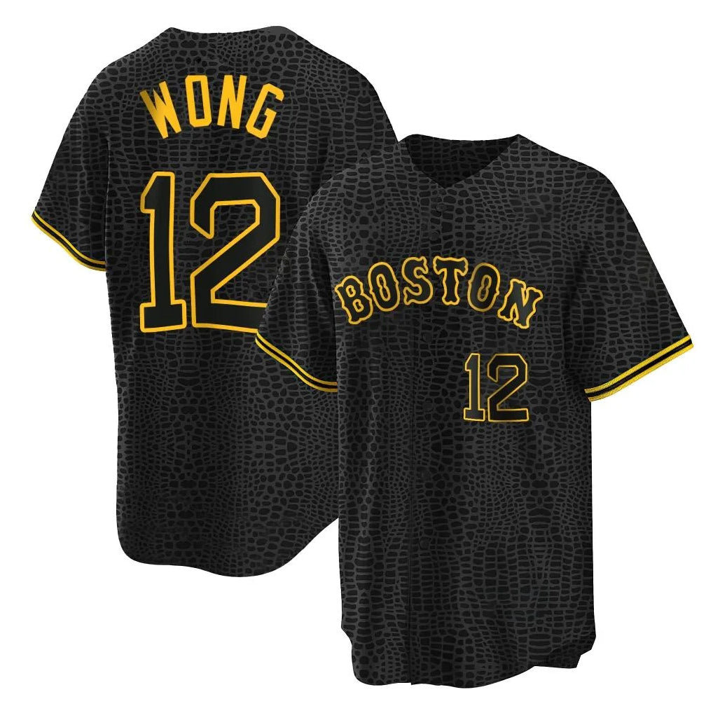 Pouc B.Red Sox #12 Connor Wong Player Black Snake Skin City Home Game Stitched Jerseys