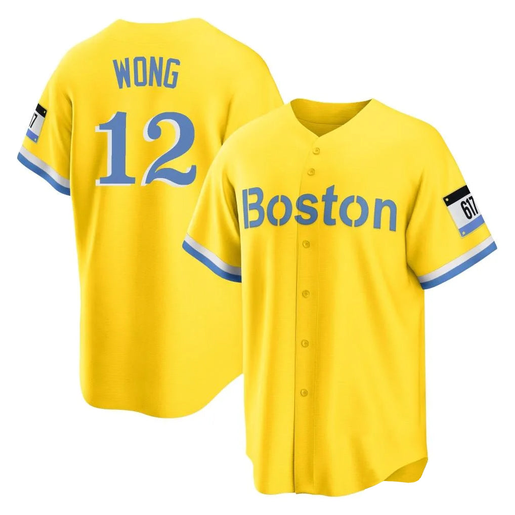 Pouc B.Red Sox #12 Connor Wong Player Yellow Home Game Stitched Jerseys