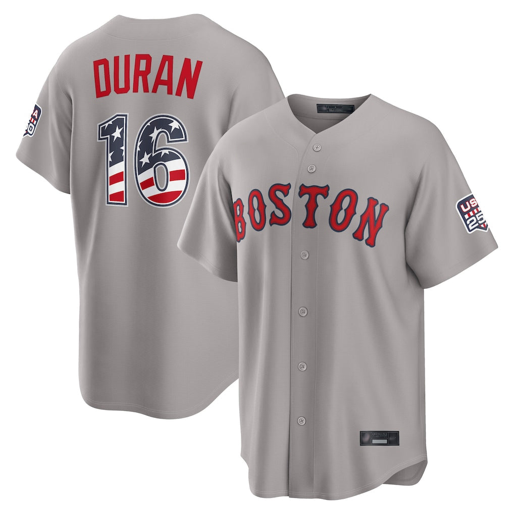 Pouc B.Red Sox #16 Jarren Duran Player Gray Road USA 250 Fourth of July Home Game Stitched Jerseys