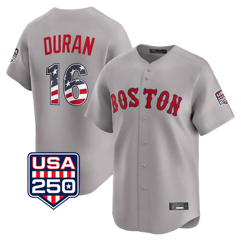 Pouc B.Red Sox #16 Jarren Duran Player Gray Road USA 250 Fourth of July Limited Home Game Stitched Jerseys