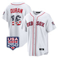 Pouc B.Red Sox #16 Jarren Duran Player White USA 250 Fourth of July Home Game Stitched Jerseys