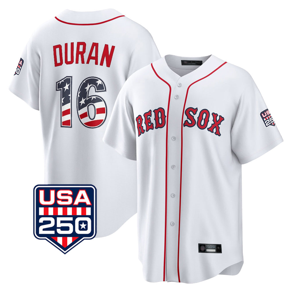 Pouc B.Red Sox #16 Jarren Duran Player White USA 250 Fourth of July Home Game Stitched Jerseys