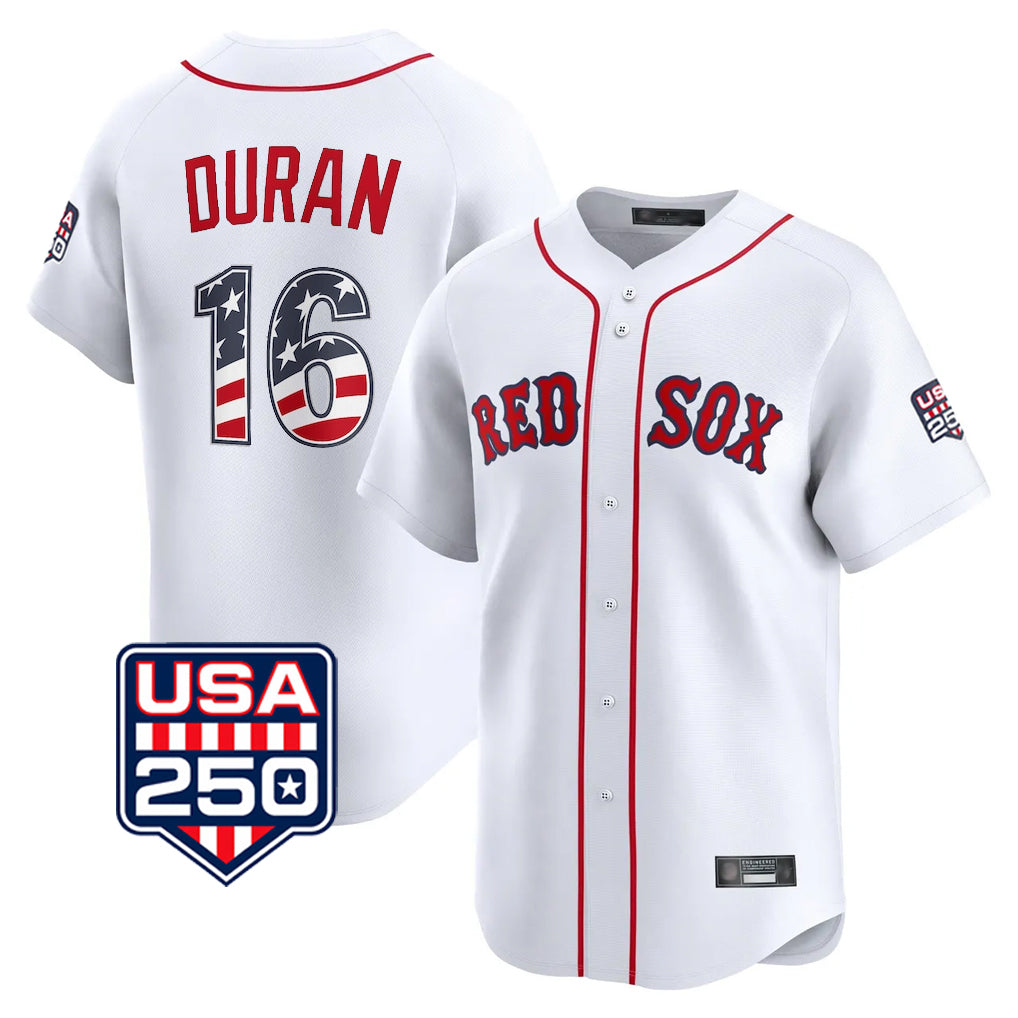 Pouc B.Red Sox #16 Jarren Duran Player White USA 250 Fourth of July Limited Home Game Stitched Jerseys