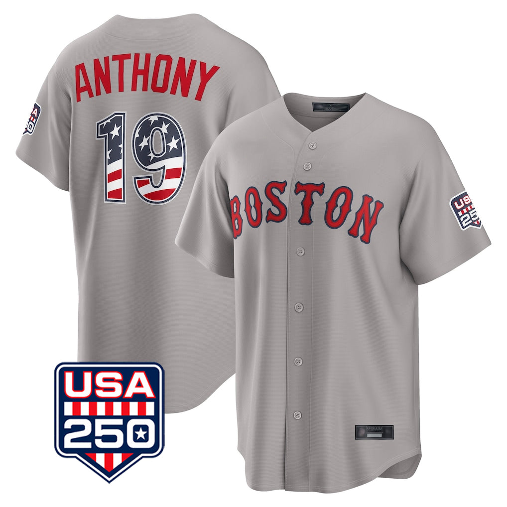 Pouc B.Red Sox #19 Roman Anthony Player Gray Road USA 250 Fourth of July Home Game Stitched Jerseys