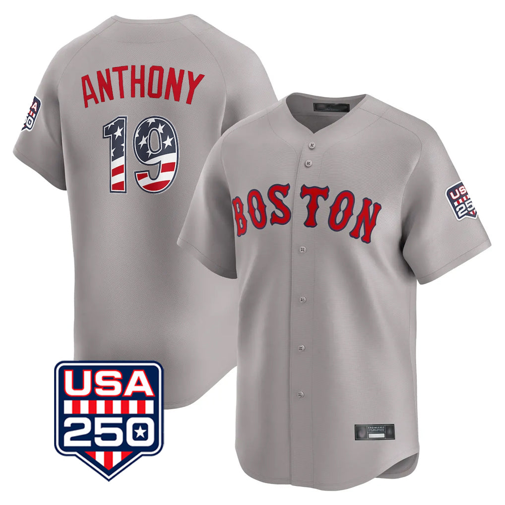 Pouc B.Red Sox #19 Roman Anthony Player Gray Road USA 250 Fourth of July Limited Home Game Stitched Jerseys