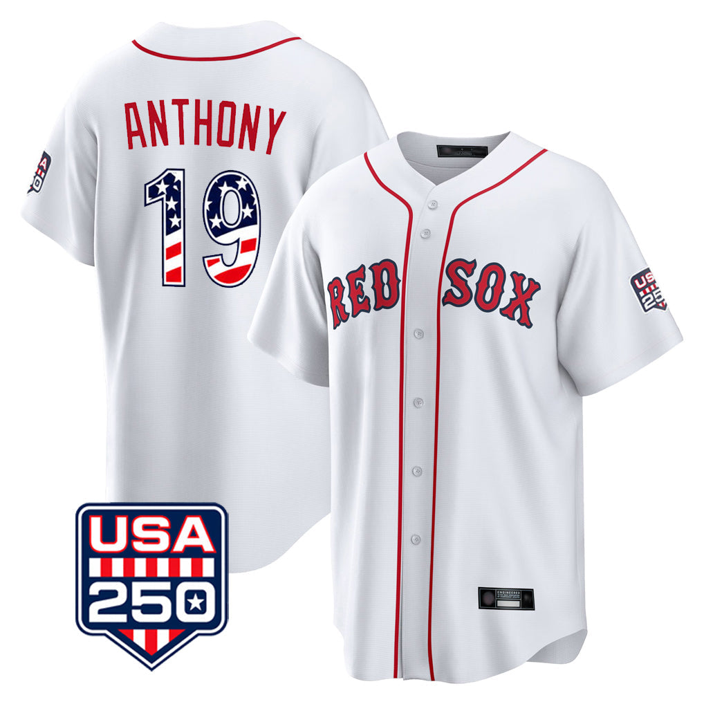 Pouc B.Red Sox #19 Roman Anthony Player White USA 250 Fourth of July Home Game Stitched Jerseys