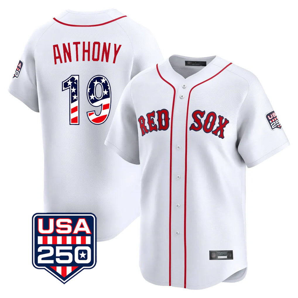 Pouc B.Red Sox #19 Roman Anthony Player White USA 250 Fourth of July Limited Home Game Stitched Jerseys