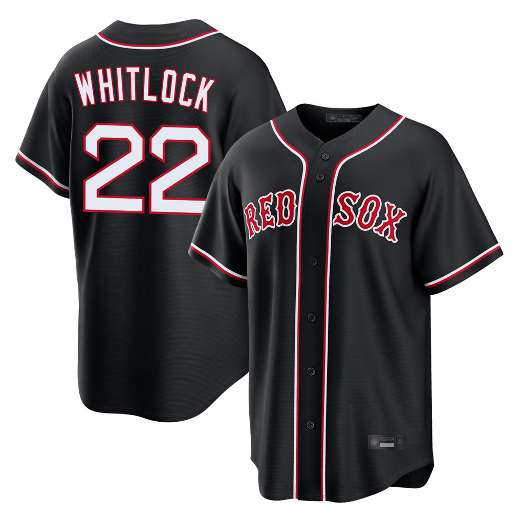Pouc B.Red Sox #22 Garrett Whitlock Player Black Out Home Game Stitched Jerseys