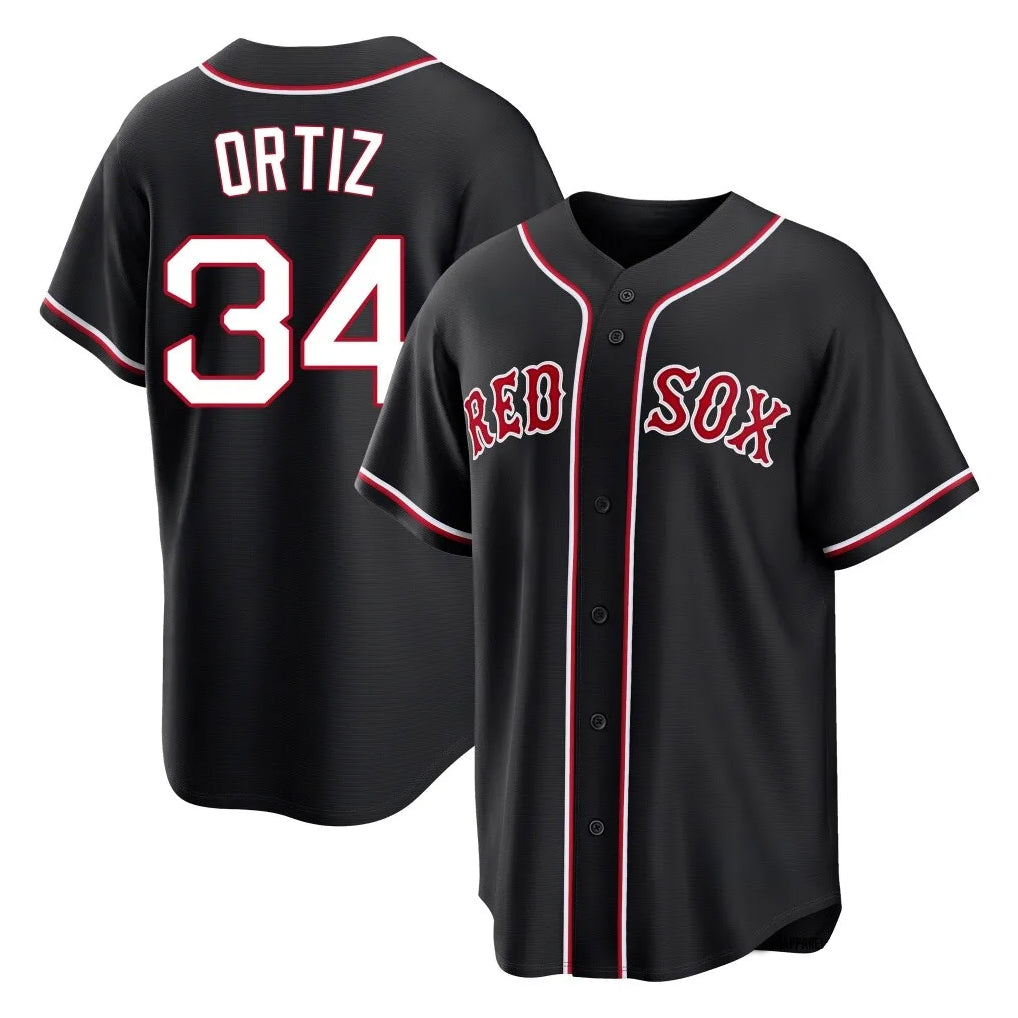 Pouc B.Red Sox #34 David Ortiz Player Black Out Home Game Stitched Jerseys