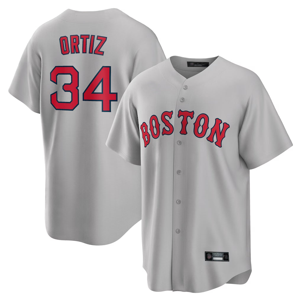 Pouc B.Red Sox #34 David Ortiz Player Gray Road Home Game Stitched Jerseys