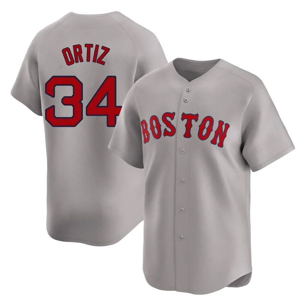 Pouc B.Red Sox #34 David Ortiz Player Gray Road Limited Home Game Stitched Jerseys
