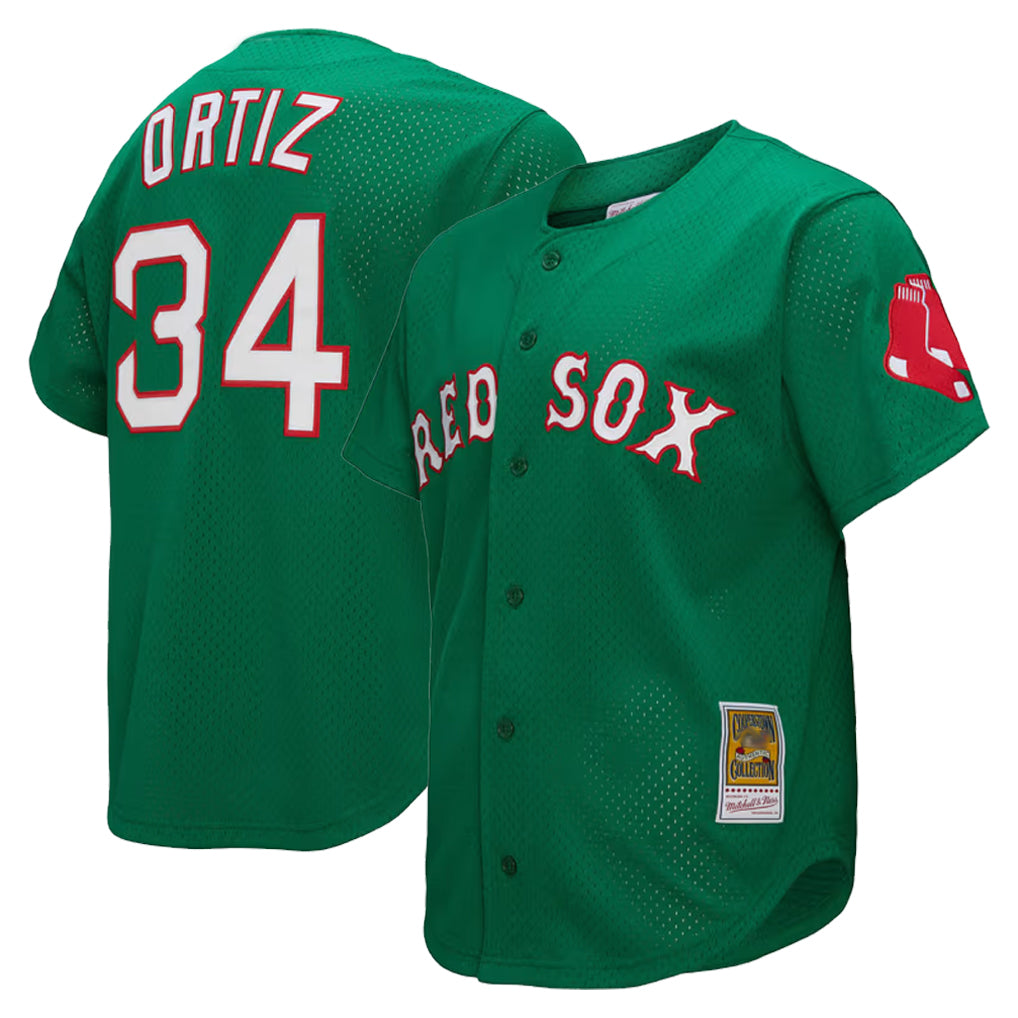 Pouc B.Red Sox #34 David Ortiz Player Green Mitchell & Ness Cooperstown Collection Mesh Home Stitched Jerseys