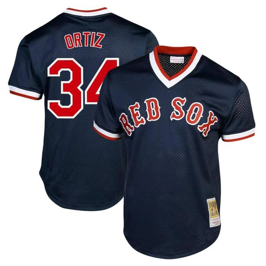 Pouc B.Red Sox #34 David Ortiz Player Navy Cooperstown Collection Mesh T-shirt Home Stitched Jerseys