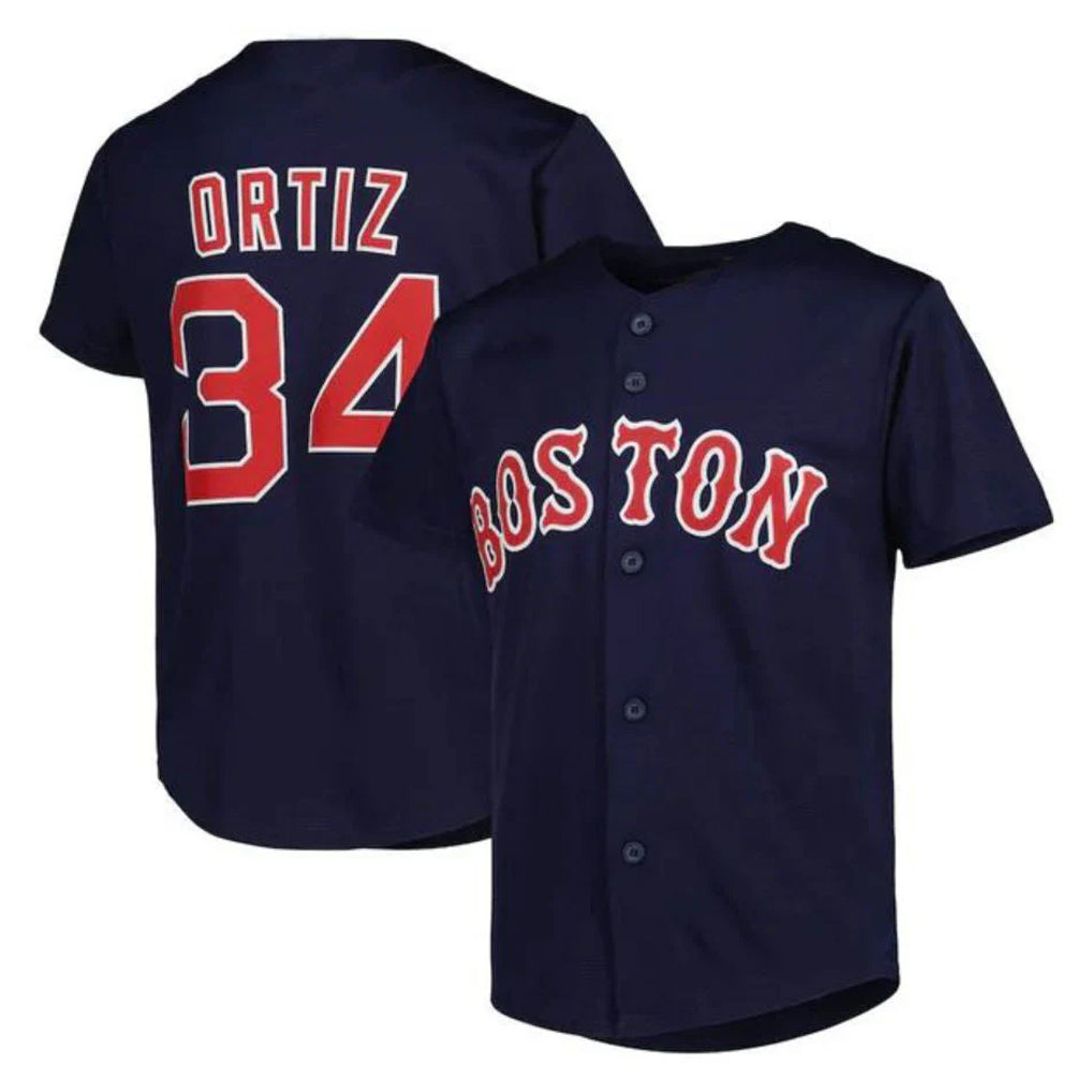 Pouc B.Red Sox #34 David Ortiz Player Navy Mitchell & Ness Cooperstown Collection Mesh Home Stitched Jerseys
