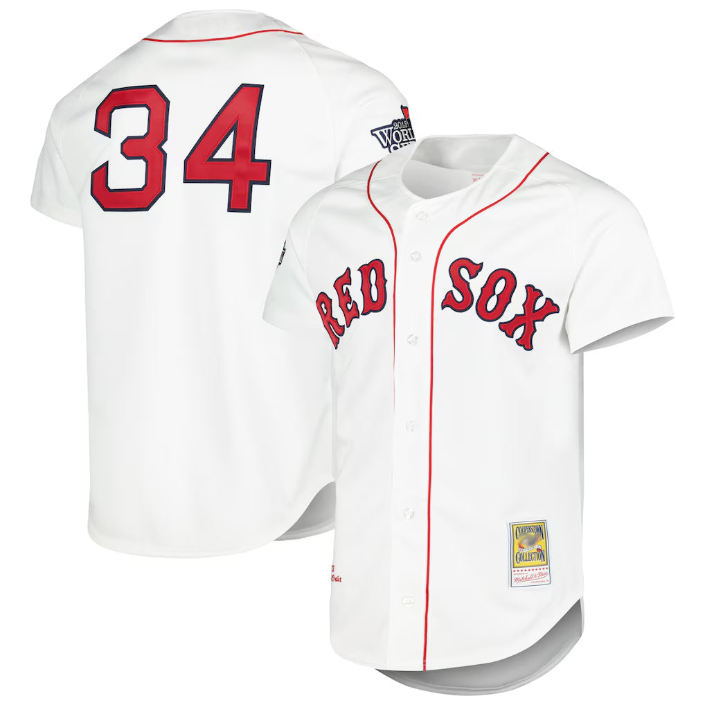 Pouc B.Red Sox #34 David Ortiz Player White Mitchell & Ness Cooperstown Collection Mesh Home Stitched Jerseys