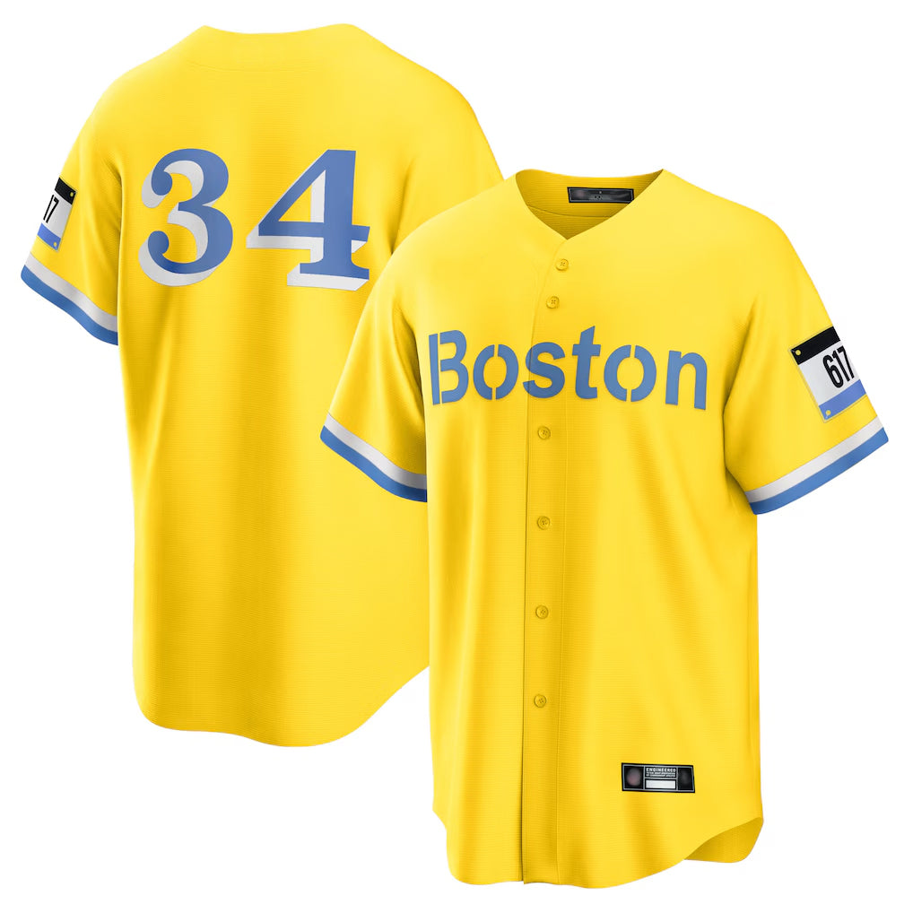 Pouc B.Red Sox #34 David Ortiz Player Yellow Home Game Stitched Jerseys