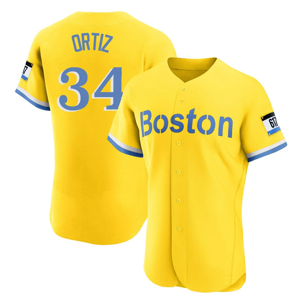 Pouc B.Red Sox #34 David Ortiz Player Yellow Limited Elite Home Game Stitched Jerseys