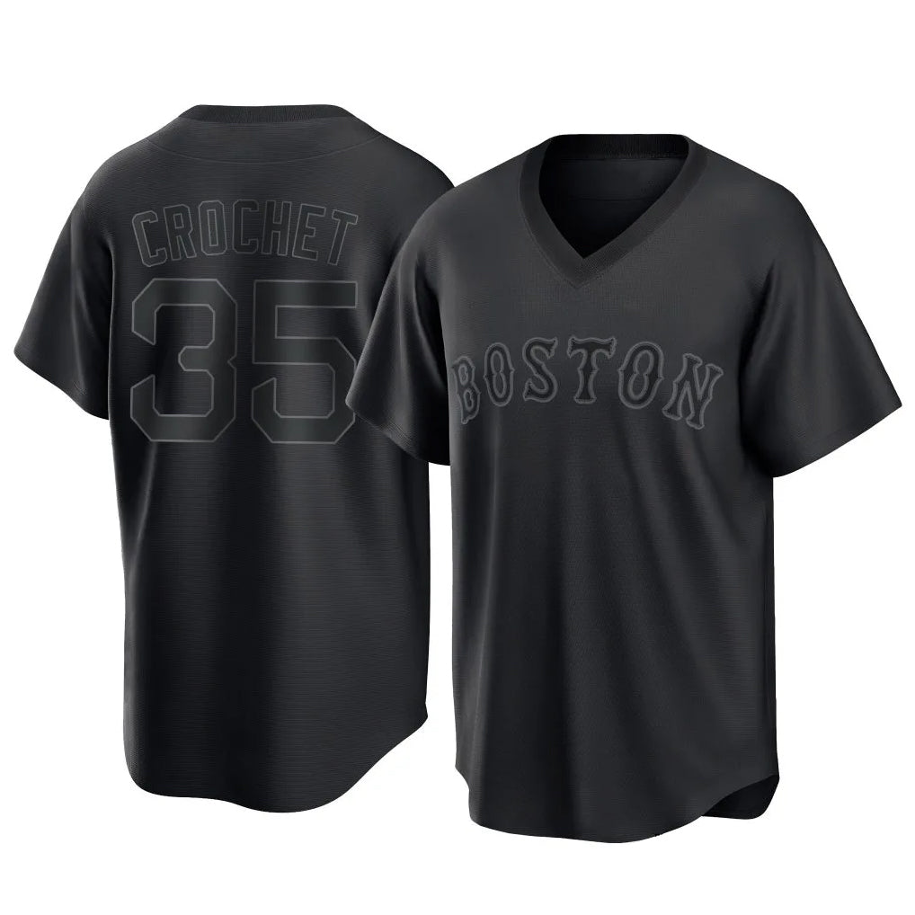 Pouc B.Red Sox #35 Garrett Crochet Player Black T-shirt Home Game Stitched Jerseys
