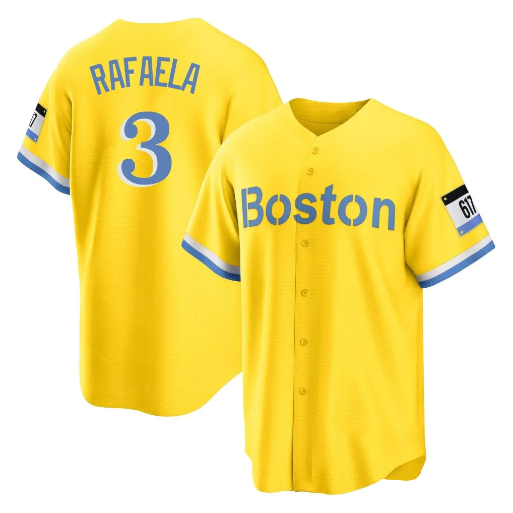 Pouc B.Red Sox #3 Ceddanne Rafaela Player Yellow Home Game Stitched Jersey