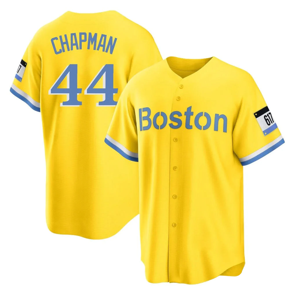 Pouc B.Red Sox #44 Aroldis Chapman Player Yellow Home Game Stitched Jerseys