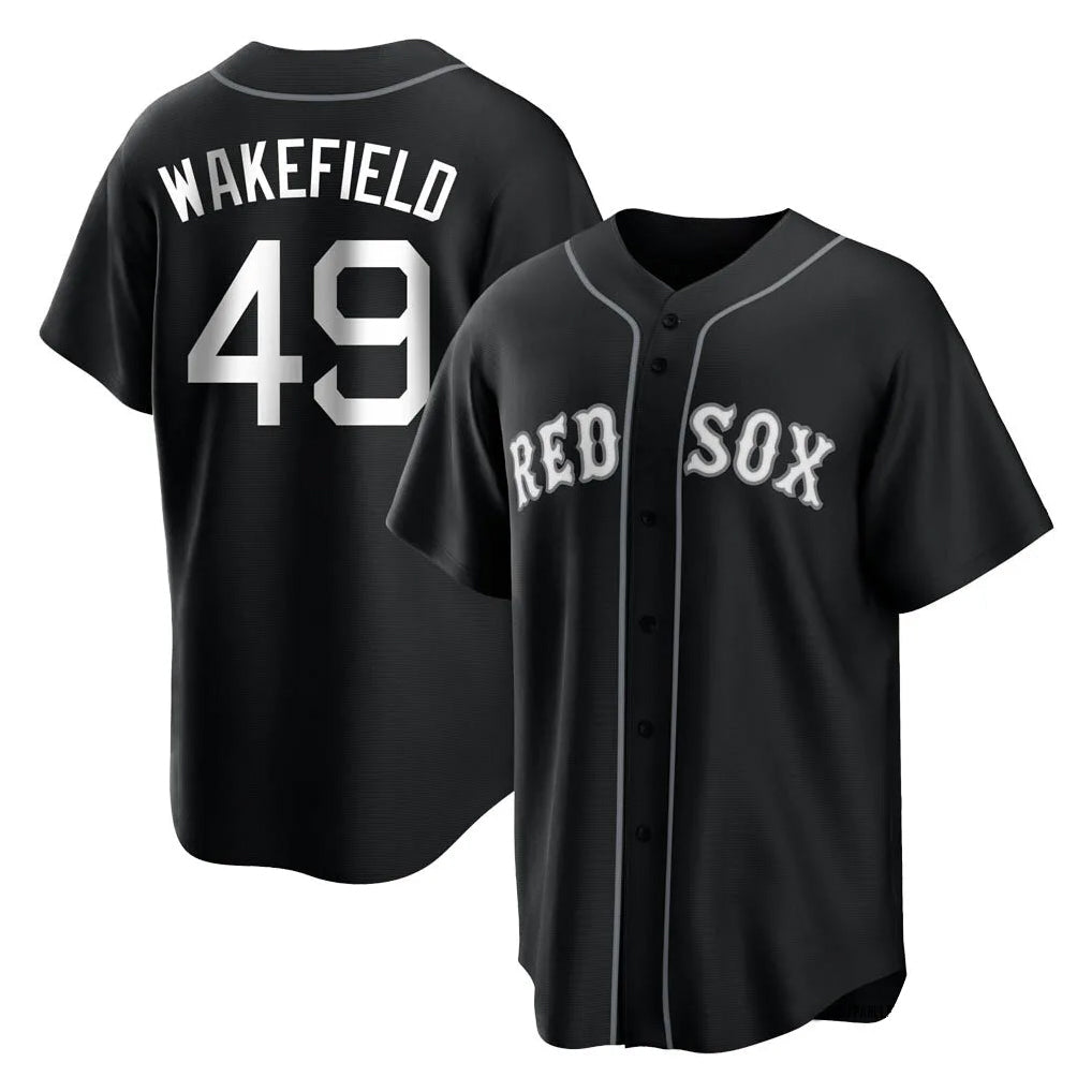 Pouc B.Red Sox #49 Tim Wakefield Player Black Home Game Stitched Jerseys