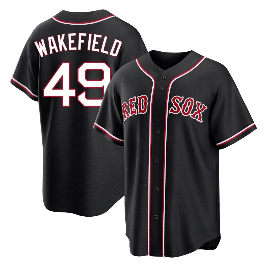 Pouc B.Red Sox #49 Tim Wakefield Player Black Out Home Game Stitched Jerseys