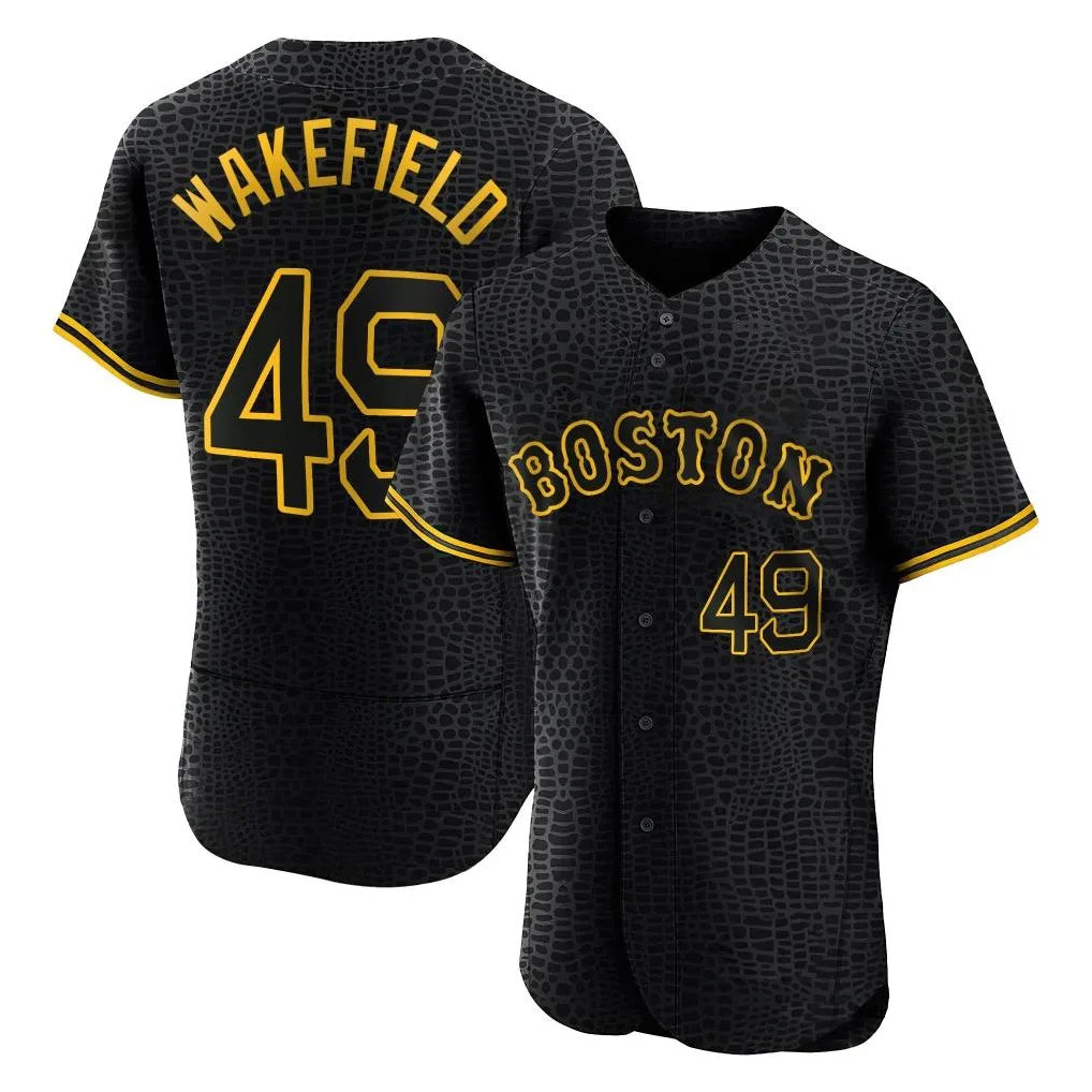 Pouc B.Red Sox #49 Tim Wakefield Player Black Snake Skin City Limited Elite Home Stitched Jerseys