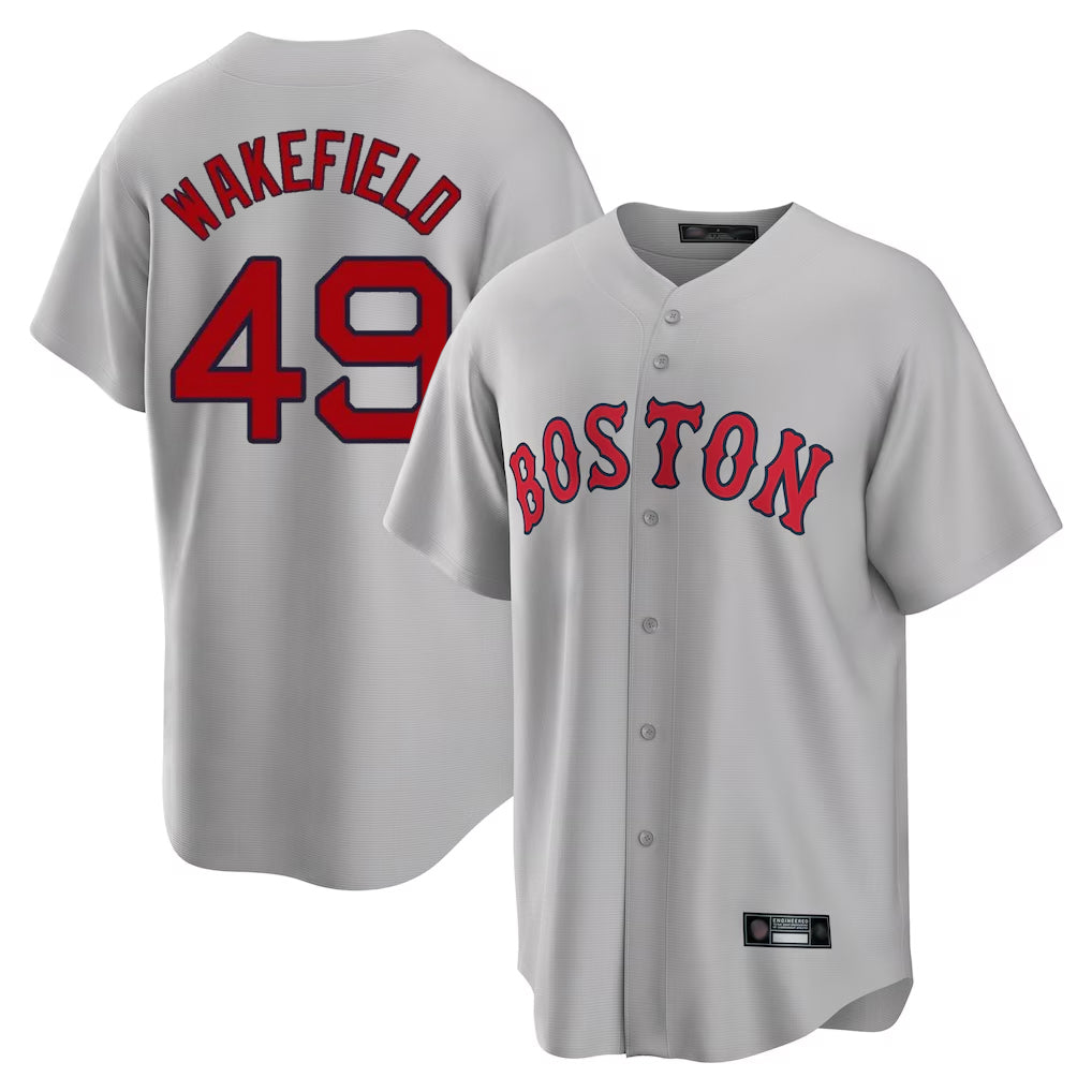 Pouc B.Red Sox #49 Tim Wakefield Player Gray Road Home Game Stitched Jerseys