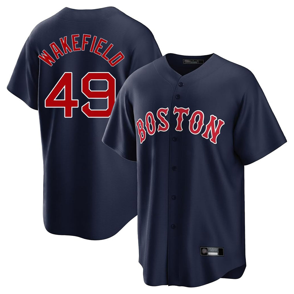 Pouc B.Red Sox #49 Tim Wakefield Player Navy Home Game Stitched Jerseys