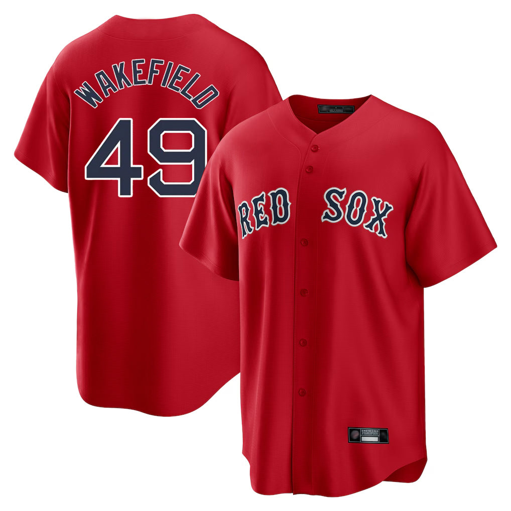 Pouc B.Red Sox #49 Tim Wakefield Player Red Home Game Stitched Jerseys