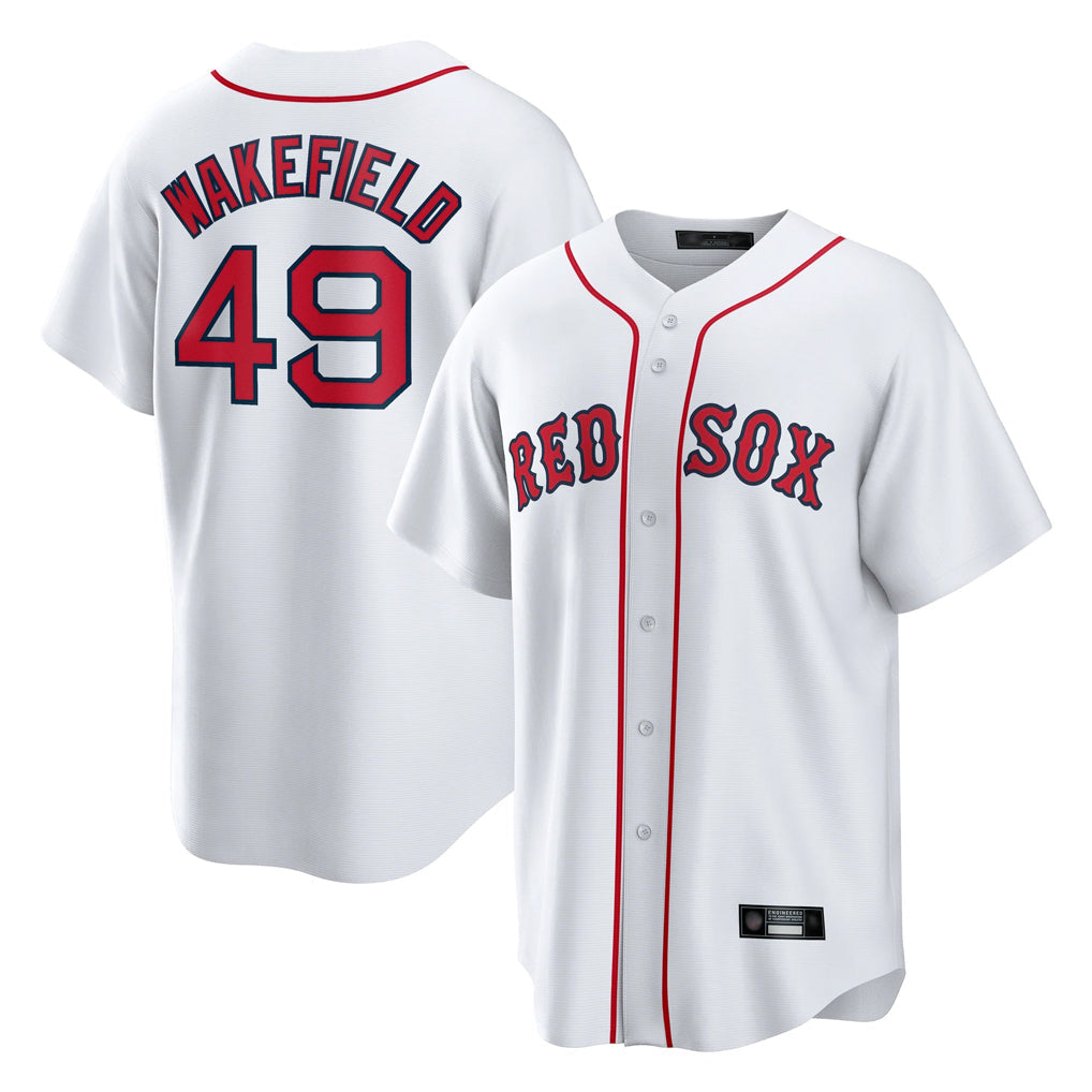 Pouc B.Red Sox #49 Tim Wakefield Player White Home Game Stitched Jerseys
