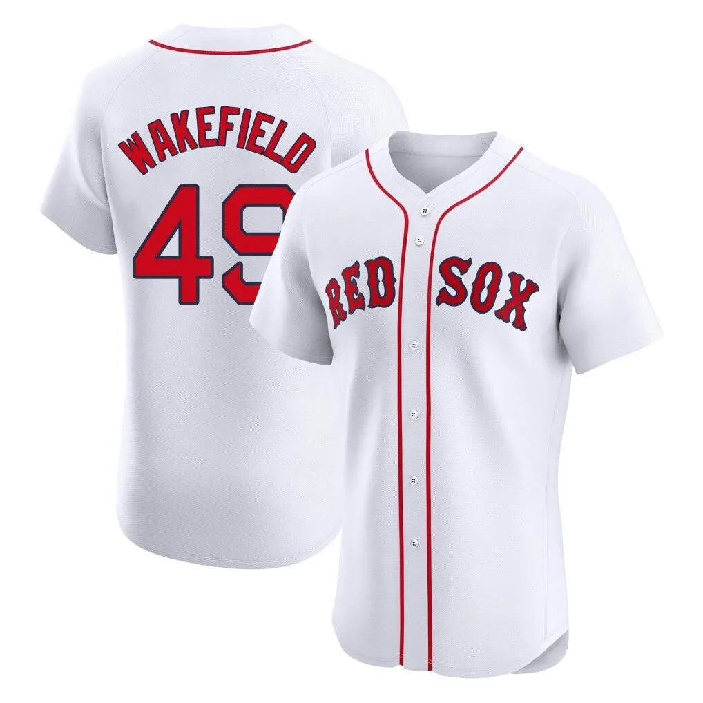 Pouc B.Red Sox #49 Tim Wakefield Player White Limited Elite Home Game Stitched Jerseys