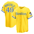 Pouc B.Red Sox #49 Tim Wakefield Player Yellow Home Game Stitched Jerseys