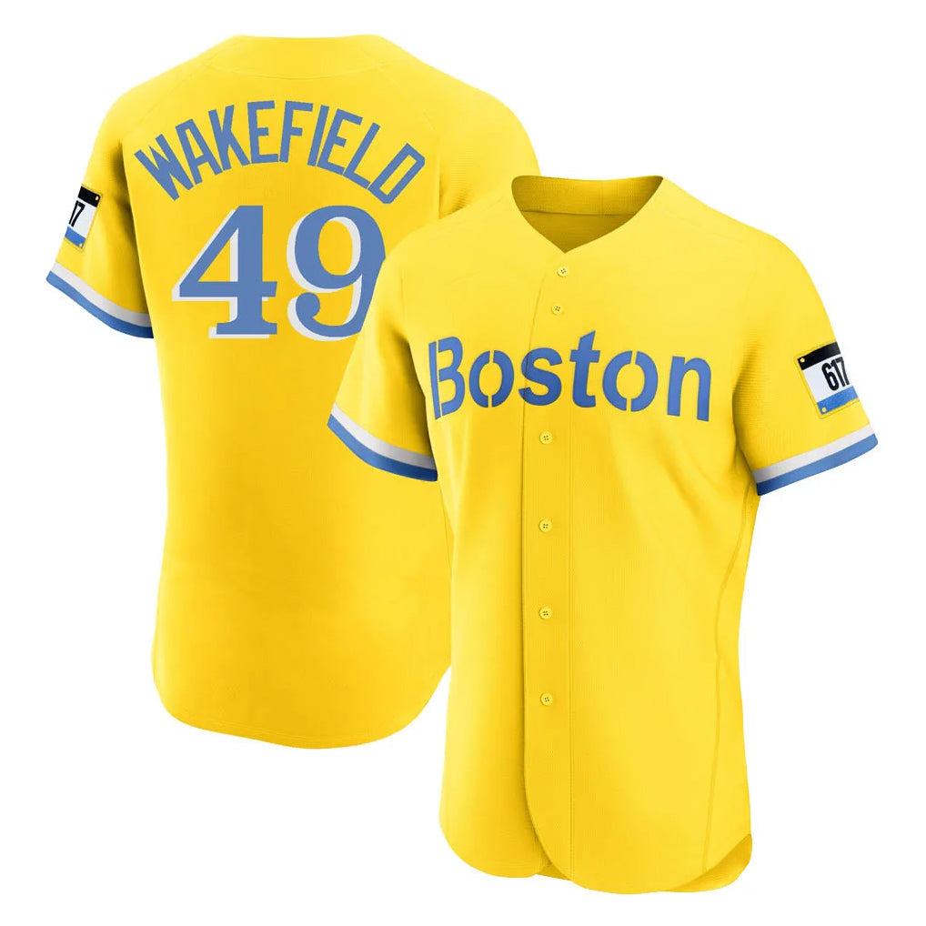 Pouc B.Red Sox #49 Tim Wakefield Player Yellow Limited Elite Home Game Stitched Jerseys