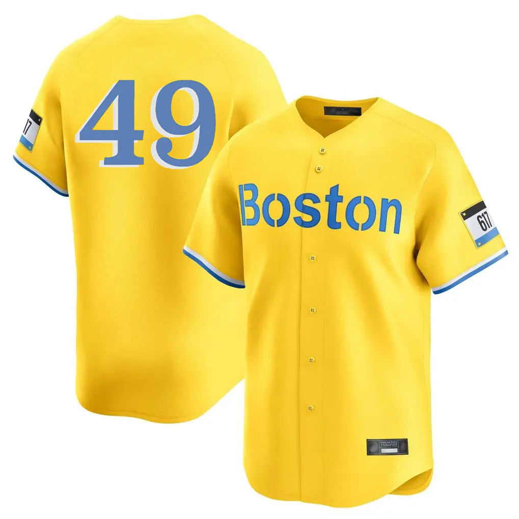 Pouc B.Red Sox #49 Tim Wakefield Player Yellow Limited Home Game Stitched Jerseys