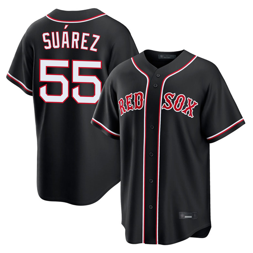 Pouc B.Red Sox #55 Ranger Su¡§¡érez Player Black Out Home Game Stitched Jerseys