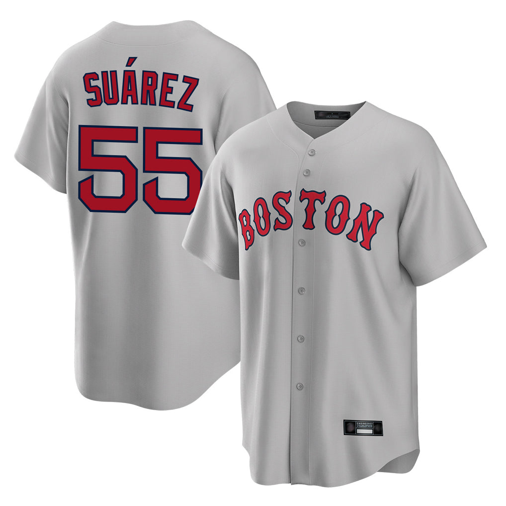 Pouc B.Red Sox #55 Ranger Su¡§¡érez Player Gray Road Home Game Stitched Jerseys